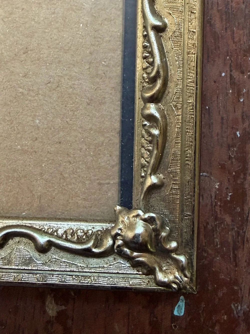Vtg Gold Tone Brass Metal Picture Frame Embossed Design Edge Fits 8x10”